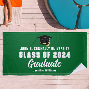 Green White Graduate 2024 Abschluss Keepake Strandtuch