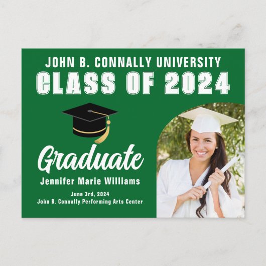 Green White Graduate Bold 2024 Graduation Party Postkarte (Vorderseite)