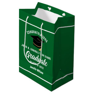 Green White Graduate Custom 2025 Graduation Party Mittlere Geschenktüte