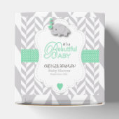 Green, White Gray Elephant Baby Dusche Geschenkschachtel (Oben)