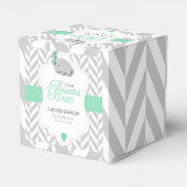 Green, White Gray Elephant Baby Dusche Geschenkschachtel (Rückseite)