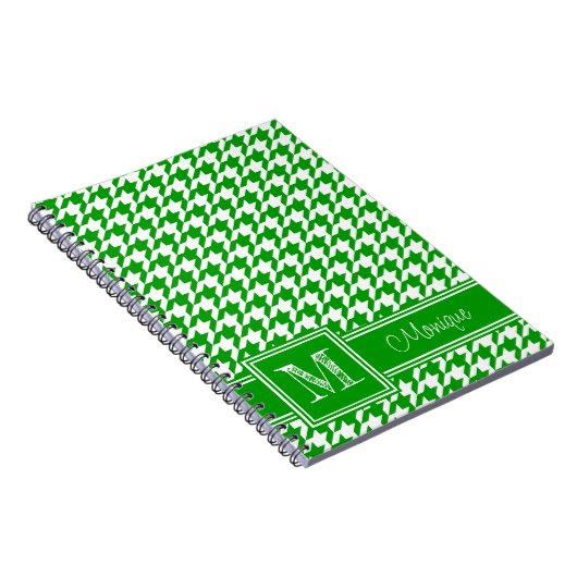 Green White Hahnentrittmuster | Modernes Monogramm Notizblock (Rechte Seite)