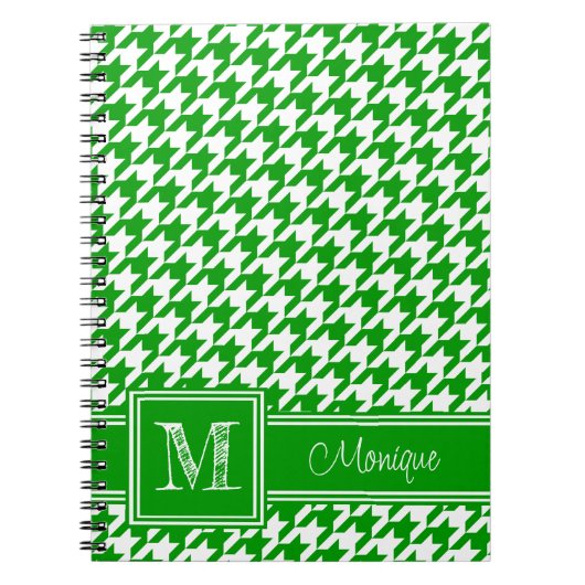 Green White Hahnentrittmuster | Modernes Monogramm Notizblock (Vorderseite)