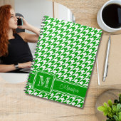Green White Hahnentrittmuster | Modernes Monogramm Notizblock