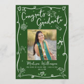 Green White Hand Drawn Doodles Graduation 4 Photo Ankündigung (Vorderseite)