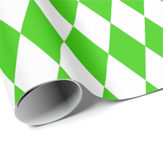 Green White Harlequin Diamonds Schachbretts Design Geschenkpapier (Rolleneckpunkt)
