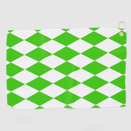 Green White Harlequin Diamonds Schachbretts Design Golfhandtuch (Horizontal)