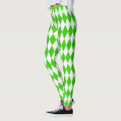 Green White Harlequin Diamonds Schachbretts Design Leggings (Links)