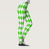 Green White Harlequin Diamonds Schachbretts Design Leggings (Rechts)