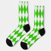 Green White Harlequin Diamonds Schachbretts Design Socken (Linkes Detail)
