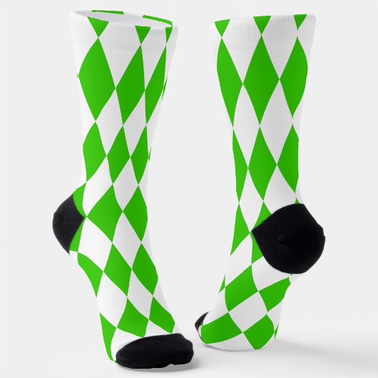 Green White Harlequin Diamonds Schachbretts Design Socken