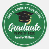 Green White High School Graduate Custom Abschluss Runder Aufkleber (Vorderseite)