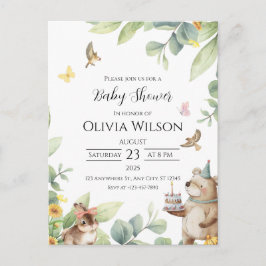 Green White Illustriert Birds Babydusche Postkarte