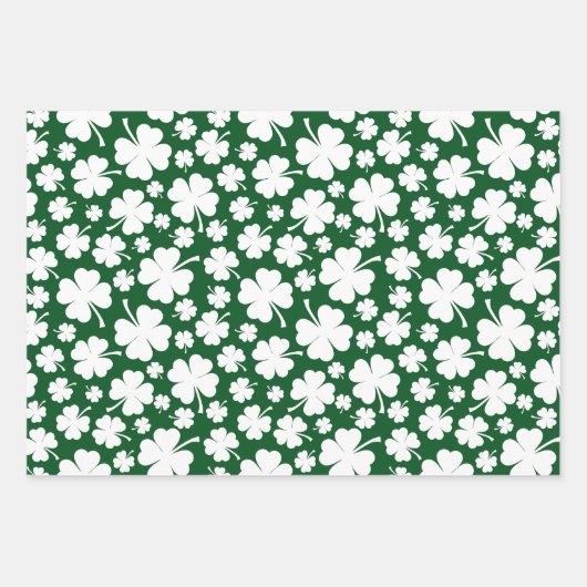 GREEN & WHITE IRISH CELTIC SHAMROCKS & PATTERNS GESCHENKPAPIER SET (Vorderseite 2)