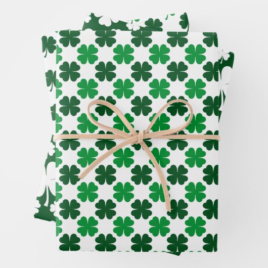 GREEN & WHITE IRISH CELTIC SHAMROCKS & PATTERNS GESCHENKPAPIER SET (Beispiel)