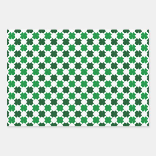 GREEN & WHITE IRISH CELTIC SHAMROCKS & PATTERNS GESCHENKPAPIER SET (Vorderseite)