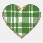 Green White Kariert Gold Glitzer Herz-Aufkleber (Vorderseite)