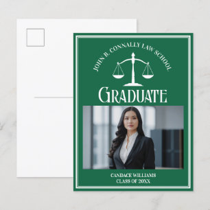 Green White Law School Foto Abschluss Ankündigungspostkarte