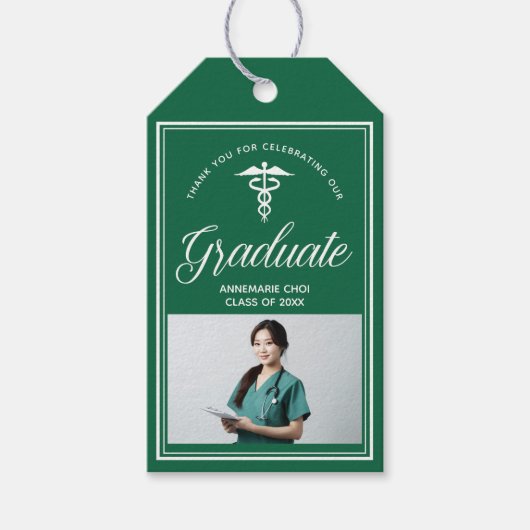 Green White Medical School Photo Graduation Party Geschenkanhänger (Vorderseite)