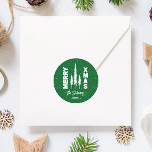 Green & White Merry Xmas Umschlag Aufkleber