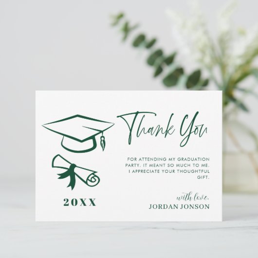 Green White Minimalistisch Modern Abschluss Foto Dankeskarte (Stehend Vorderseite)