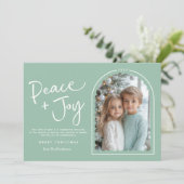 Green White Modern Arch Peace Joy Foto Weihnachten (Stehend Vorderseite)
