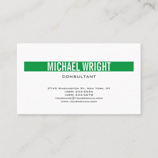 Green White Modern Schlicht Simple Minimalistisch Visitenkarte (Vorderseite)