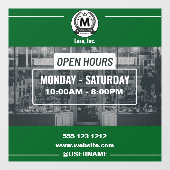 Green White Monochrome Simple Open Hours Store Fensteraufkleber (Blatt)