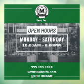 Green White Monochrome Simple Open Hours Store Fensteraufkleber (Blatt 3)