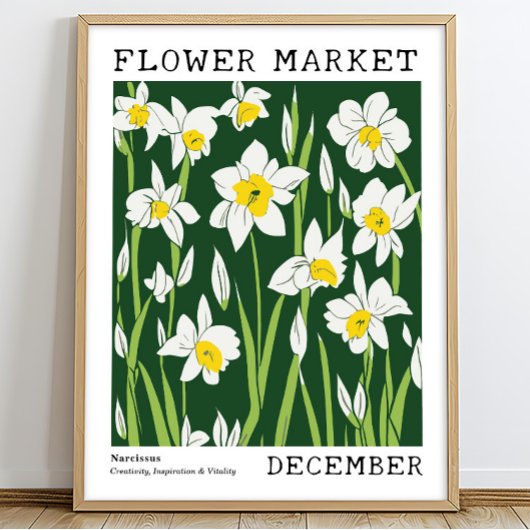 Green White Narcissus Dezember Geburtsmarkt Blume Poster