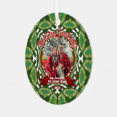 Green White Natal Holiday Energy Custom Photo Ornament Aus Metall (Vorderseite links)