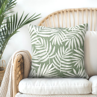 Green & White Palm Leaf Throw Kissen