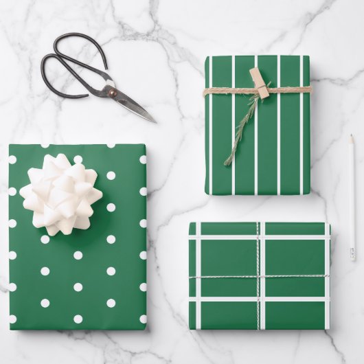 Green White Pattern Weihnachten Geschenkpapier Set (Vorderseite)