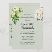 Green White Peony Elegant Bridesmaids Luncheon Einladung (Vorne/Hinten)