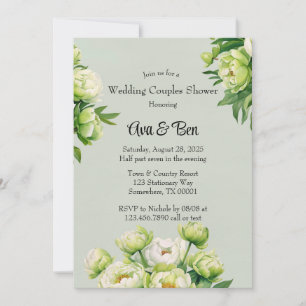 Green White Peony Elegant Wedding Couples Dusche Einladung