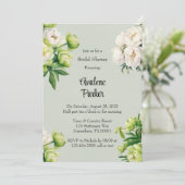 Green White Peony Elegantes Brautparty Einladung (Stehend Vorderseite)
