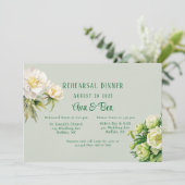 Green White Peony Probe Dinner Einladung (Stehend Vorderseite)