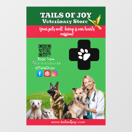 Green White Pet Store Sign Dogs, Cats, Birds Vet  Fensteraufkleber