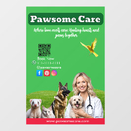 Green White Pet Store Sign Dogs, Cats, Birds Vet  Fensteraufkleber