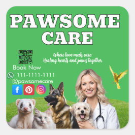 Green White Pet Store Sign Dogs, Cats, Birds Vet  Quadratischer Aufkleber