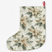 Green White Poinsettia Floral Christmas Großer Weihnachtsstrumpf (Rückseite)