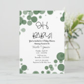 Green & White Polka Dot Blasen OH BABY Dusche Einladung (Stehend Vorderseite)