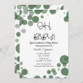 Green & White Polka Dot Blasen OH BABY Dusche Einladung (Vorne/Hinten)
