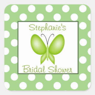 Green & White Polka Dot Butterfly Brautparty Quadratischer Aufkleber