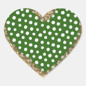 Green White Polka Dots Gold Glitzer Herz-Aufkleber (Vorderseite)