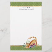 Green White Polka Dots Gold Tiger Cat Stationery Briefpapier (Vorderseite)