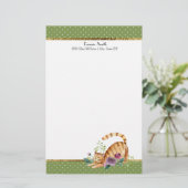 Green White Polka Dots Gold Tiger Cat Stationery Briefpapier (Stehend Vorderseite)