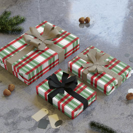 Green White Red Kariert Gingham Checked Christmas Geschenkpapier
