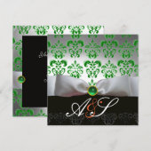 GREEN WHITE RIBBON & BLACK DAMASK MONOGRAMM Gold Einladung (Vorne/Hinten)
