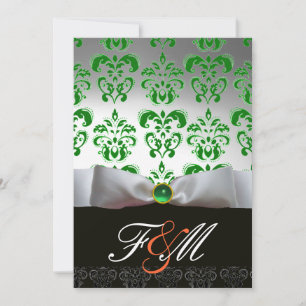 GREEN WHITE RIBBON & BLACK DAMASK MONOGRAMM Orange Einladung